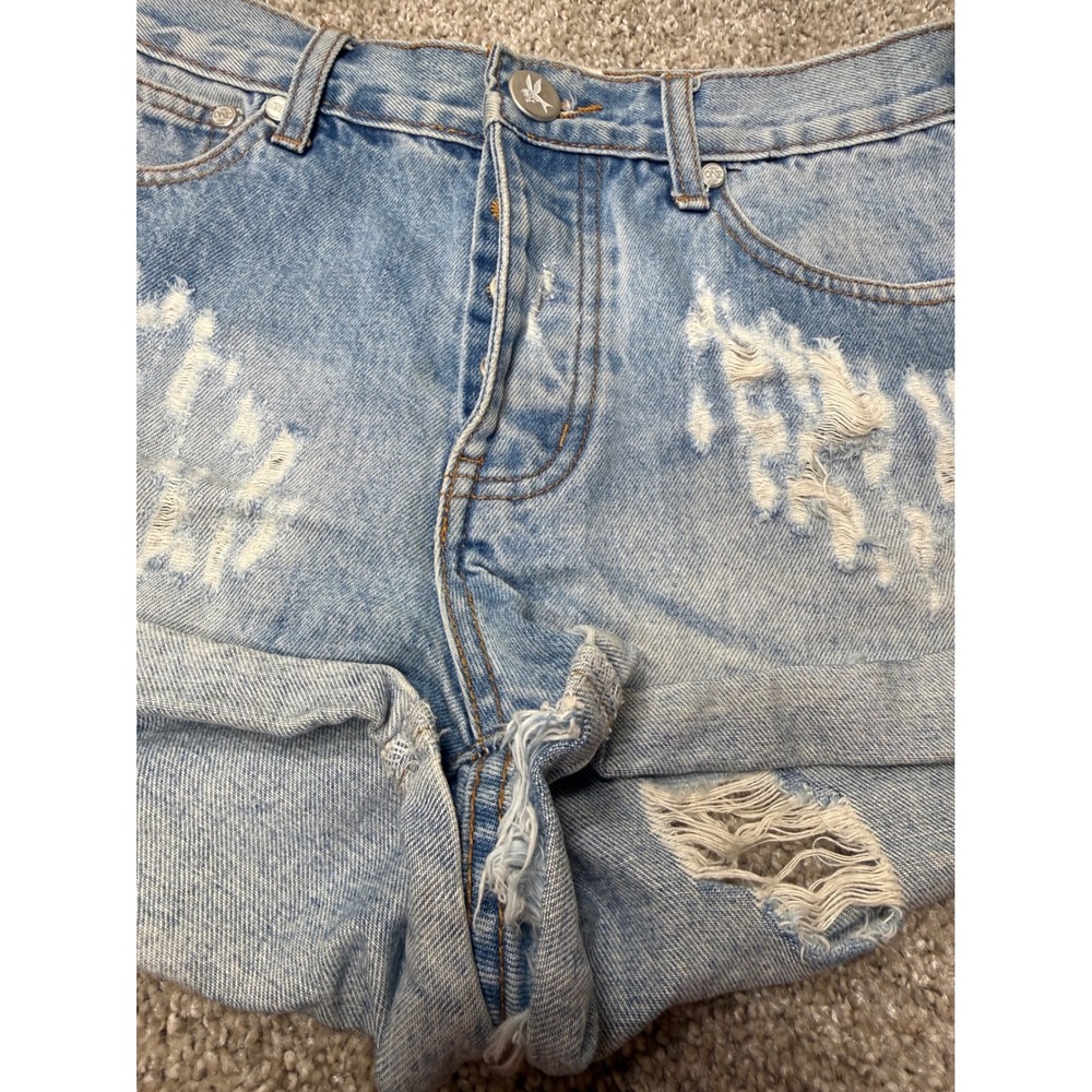 One Teaspoon Hawks High Rise Distressed Denim Shorts Light Wash Blue Size 26 - Picture 3 of 11